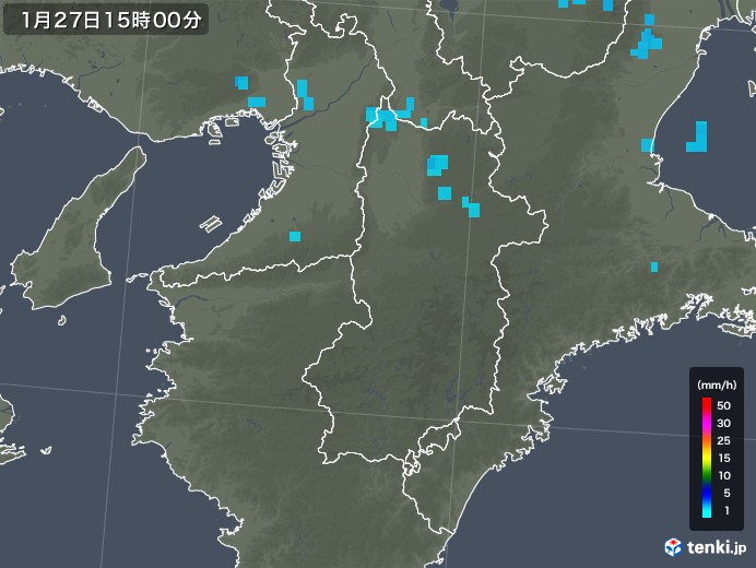 奈良県の雨雲レーダー(2018年01月27日)