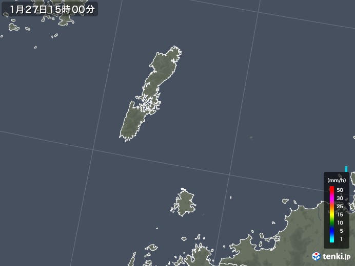 壱岐・対馬(長崎県)の雨雲レーダー(2018年01月27日)