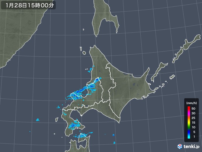 北海道地方の雨雲レーダー(2018年01月28日)