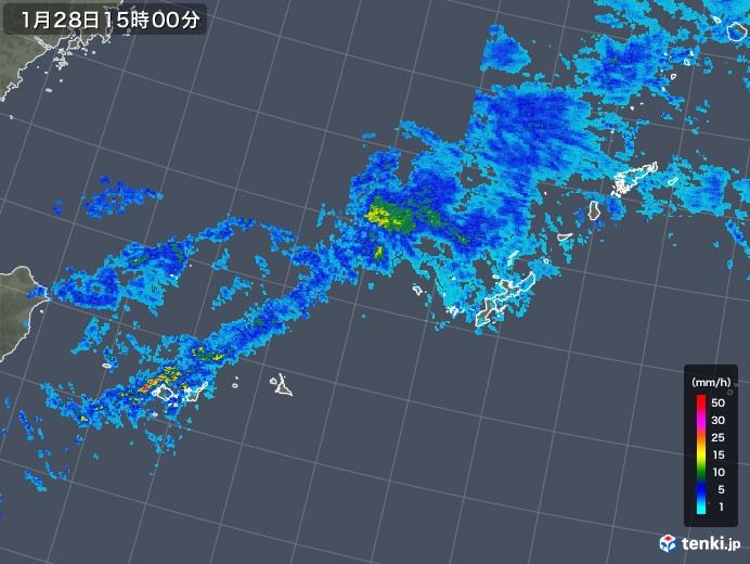 沖縄地方の雨雲レーダー(2018年01月28日)