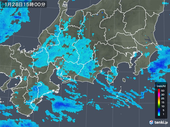 東海地方の雨雲レーダー(2018年01月28日)