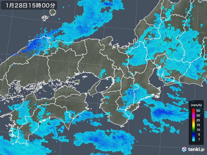 近畿地方の雨雲レーダー(2018年01月28日)