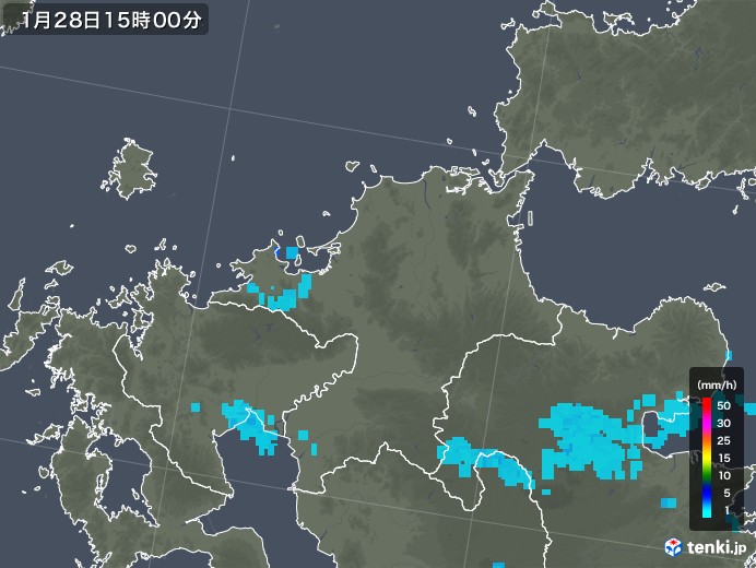 福岡県の雨雲レーダー(2018年01月28日)