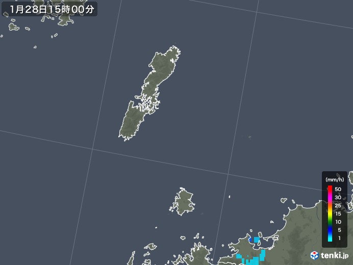 壱岐・対馬(長崎県)の雨雲レーダー(2018年01月28日)