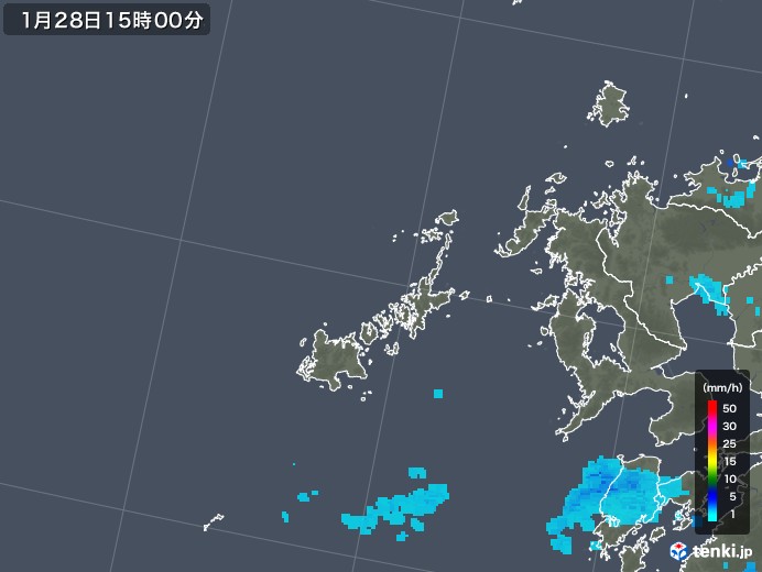 五島列島(長崎県)の雨雲レーダー(2018年01月28日)