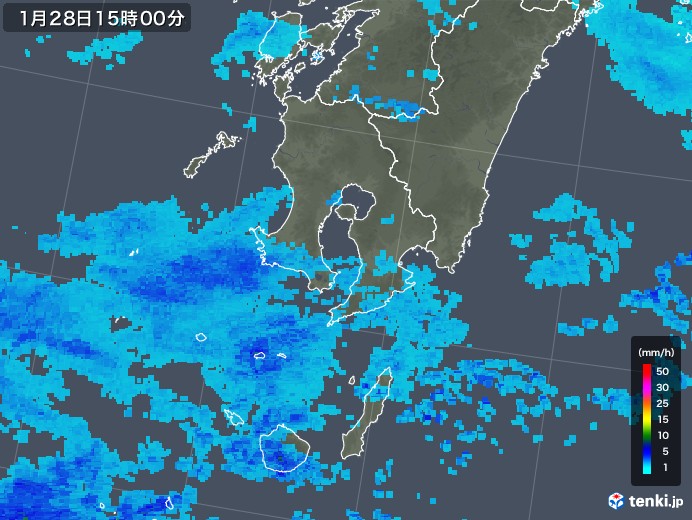 鹿児島県の雨雲レーダー(2018年01月28日)