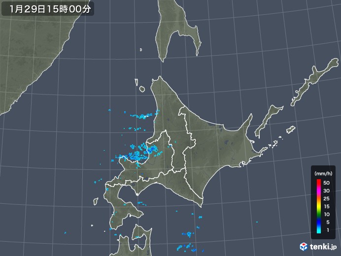 北海道地方の雨雲レーダー(2018年01月29日)