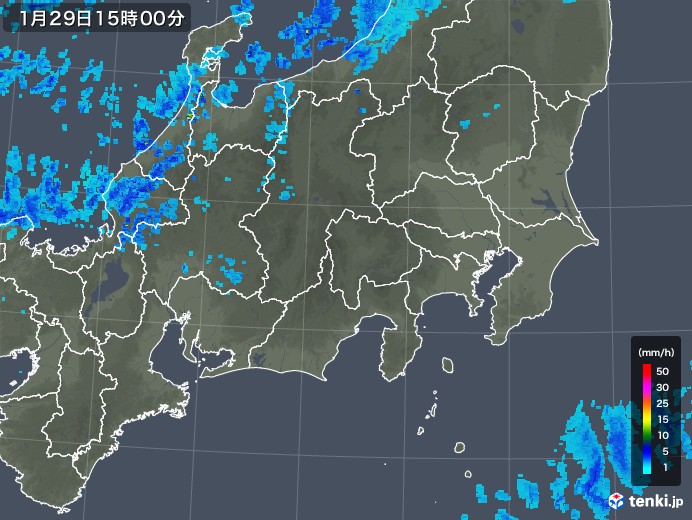 関東・甲信地方の雨雲レーダー(2018年01月29日)