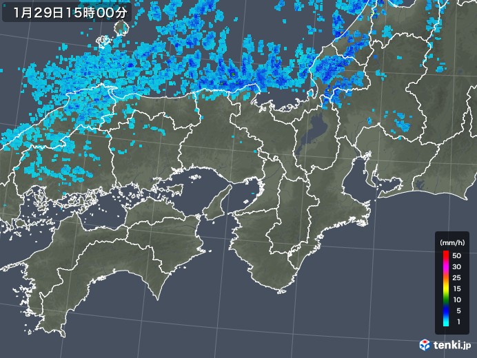 近畿地方の雨雲レーダー(2018年01月29日)