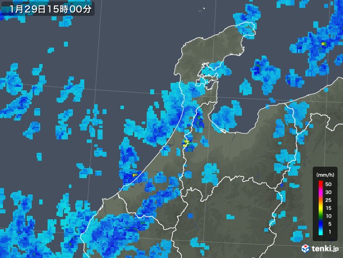 石川県の雨雲レーダー(2018年01月29日)