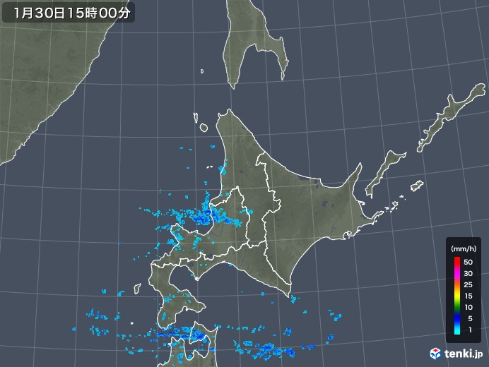 北海道地方の雨雲レーダー(2018年01月30日)