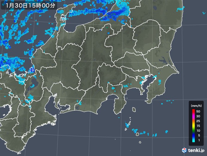 関東・甲信地方の雨雲レーダー(2018年01月30日)