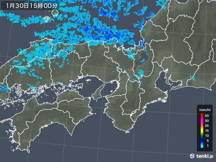 近畿地方の雨雲レーダー(2018年01月30日)