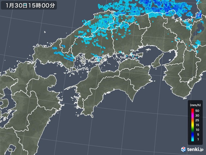 四国地方の雨雲レーダー(2018年01月30日)