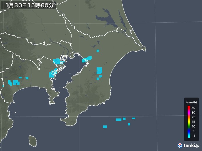 千葉県の雨雲レーダー(2018年01月30日)