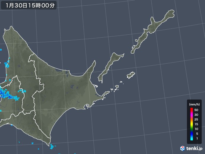 道東の雨雲レーダー(2018年01月30日)