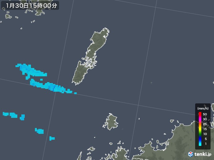 壱岐・対馬(長崎県)の雨雲レーダー(2018年01月30日)