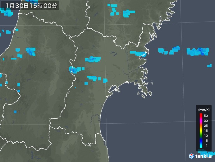 宮城県の雨雲レーダー(2018年01月30日)