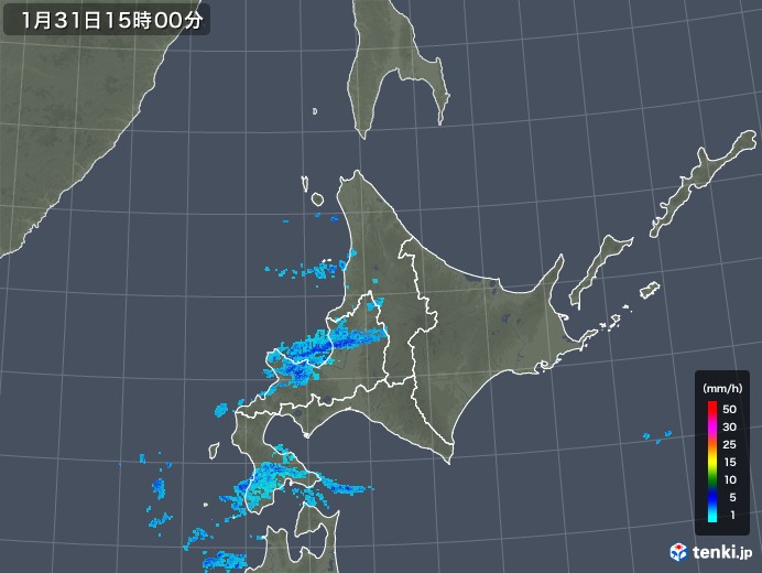 北海道地方の雨雲レーダー(2018年01月31日)