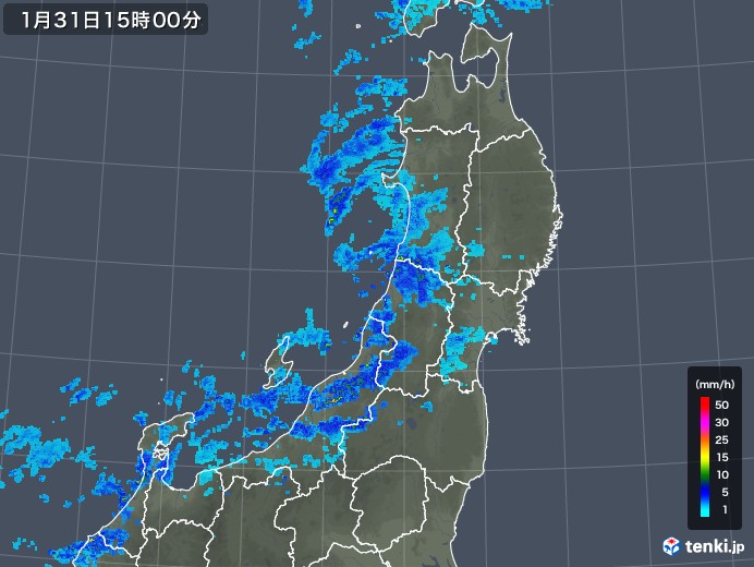 東北地方の雨雲レーダー(2018年01月31日)