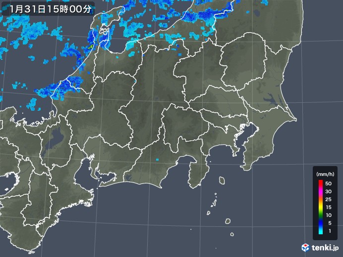 関東・甲信地方の雨雲レーダー(2018年01月31日)