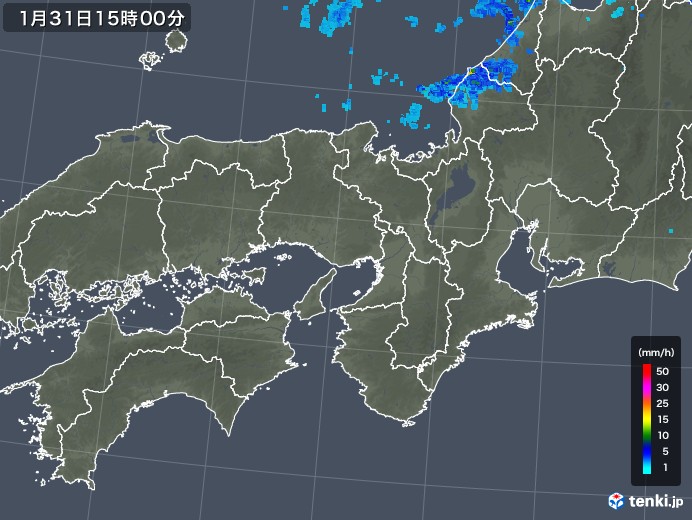 近畿地方の雨雲レーダー(2018年01月31日)