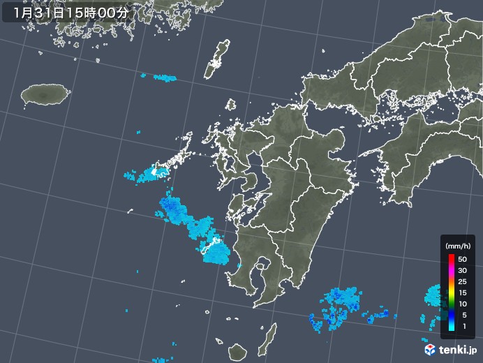 九州地方の雨雲レーダー(2018年01月31日)