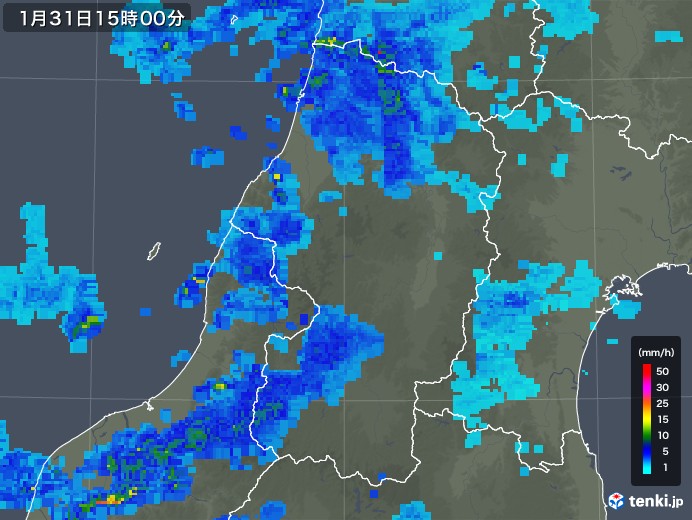 山形県の雨雲レーダー(2018年01月31日)