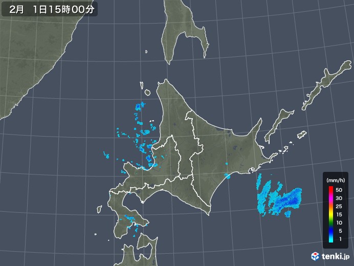 北海道地方の雨雲レーダー(2018年02月01日)