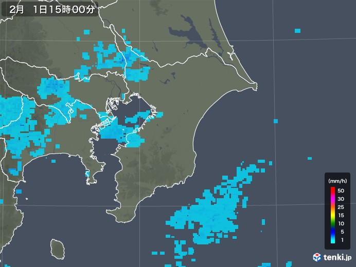 千葉県の雨雲レーダー(2018年02月01日)