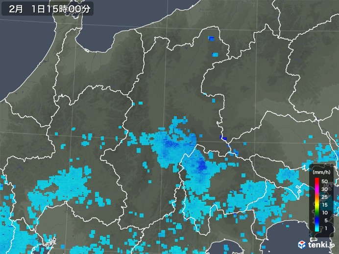 長野県の雨雲レーダー(2018年02月01日)