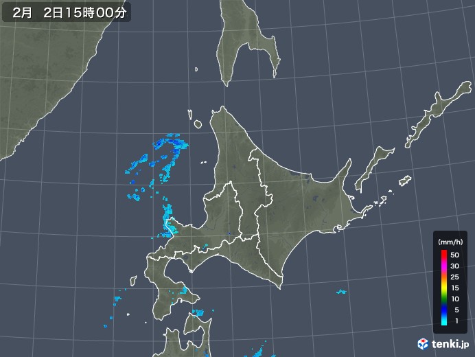 北海道地方の雨雲レーダー(2018年02月02日)