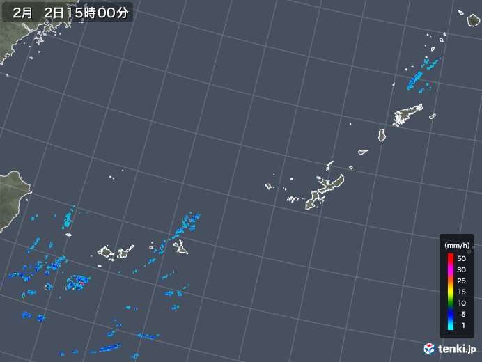 沖縄地方の雨雲レーダー(2018年02月02日)