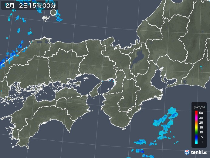近畿地方の雨雲レーダー(2018年02月02日)