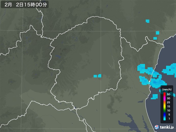 栃木県の雨雲レーダー(2018年02月02日)