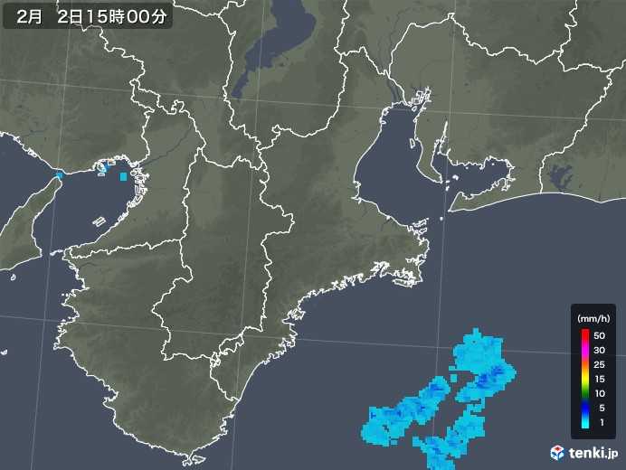 三重県の雨雲レーダー(2018年02月02日)