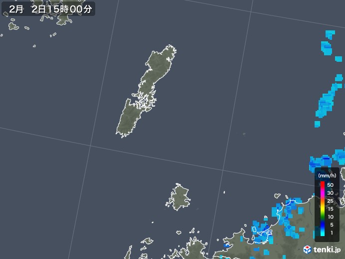 壱岐・対馬(長崎県)の雨雲レーダー(2018年02月02日)
