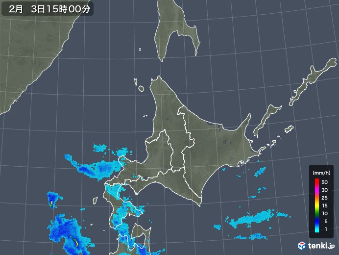 北海道地方の雨雲レーダー(2018年02月03日)