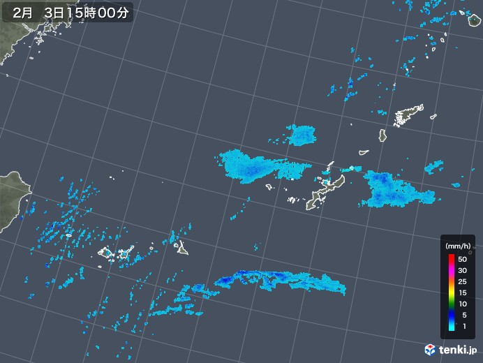 沖縄地方の雨雲レーダー(2018年02月03日)