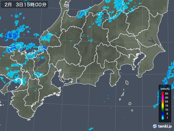 東海地方の雨雲レーダー(2018年02月03日)