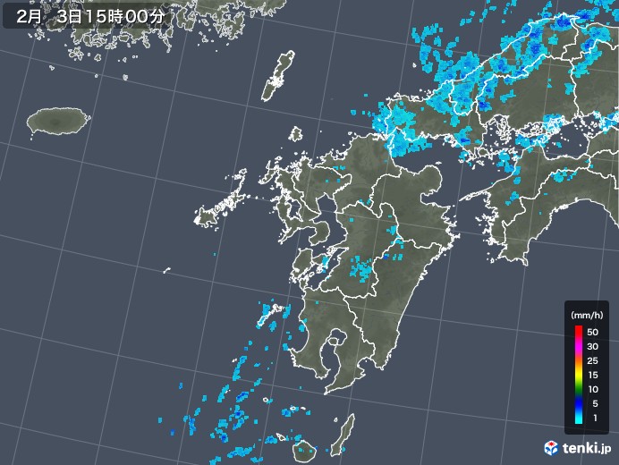 九州地方の雨雲レーダー(2018年02月03日)