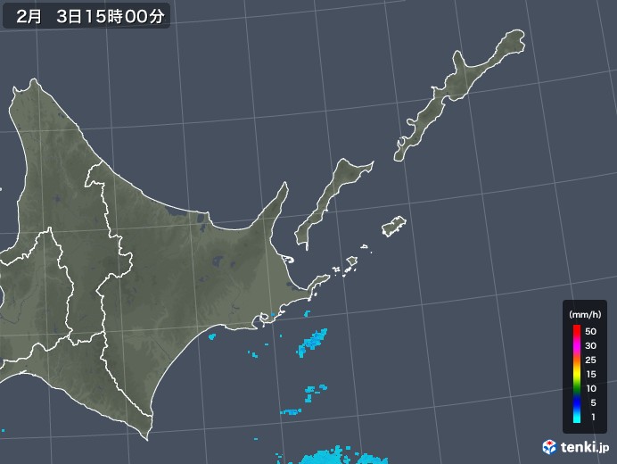 道東の雨雲レーダー(2018年02月03日)