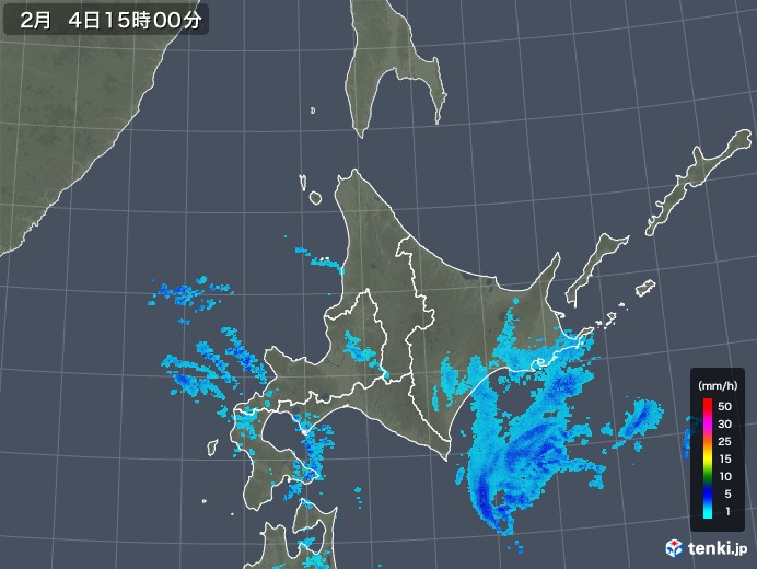 北海道地方の雨雲レーダー(2018年02月04日)