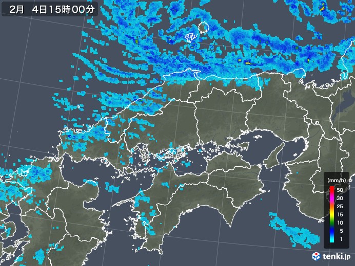 中国地方の雨雲レーダー(2018年02月04日)