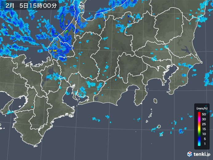 東海地方の雨雲レーダー(2018年02月05日)