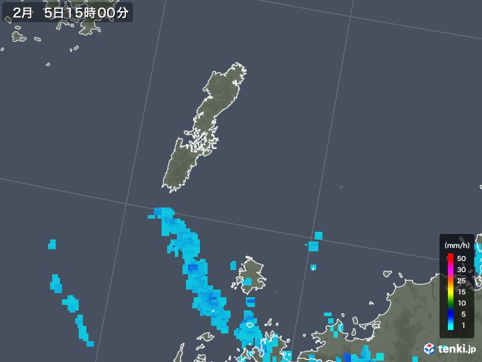 壱岐・対馬(長崎県)の雨雲レーダー(2018年02月05日)