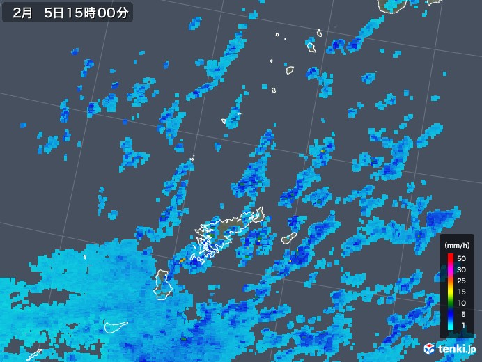 奄美諸島(鹿児島県)の雨雲レーダー(2018年02月05日)