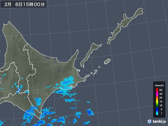 道東の雨雲レーダー(2018年02月06日)