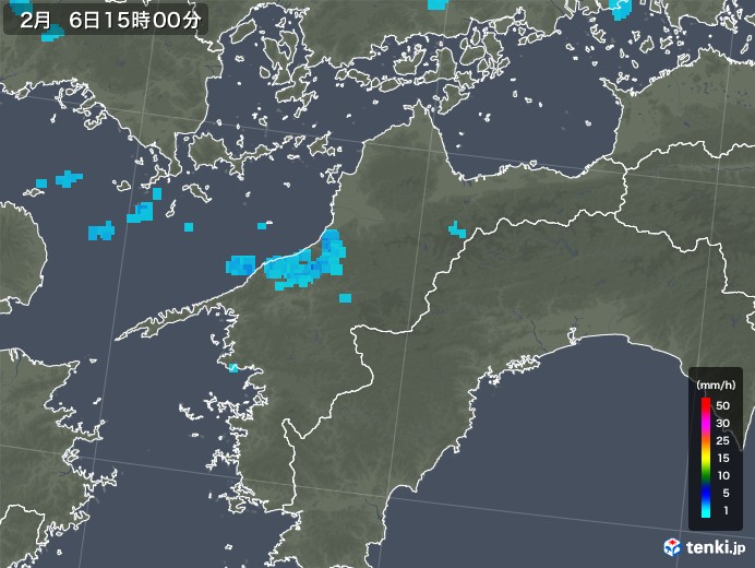 愛媛県の雨雲レーダー(2018年02月06日)