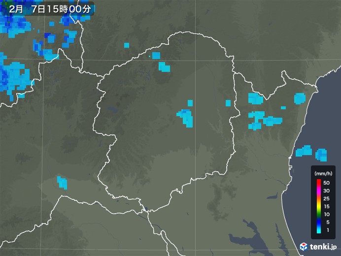 栃木県の雨雲レーダー(2018年02月07日)